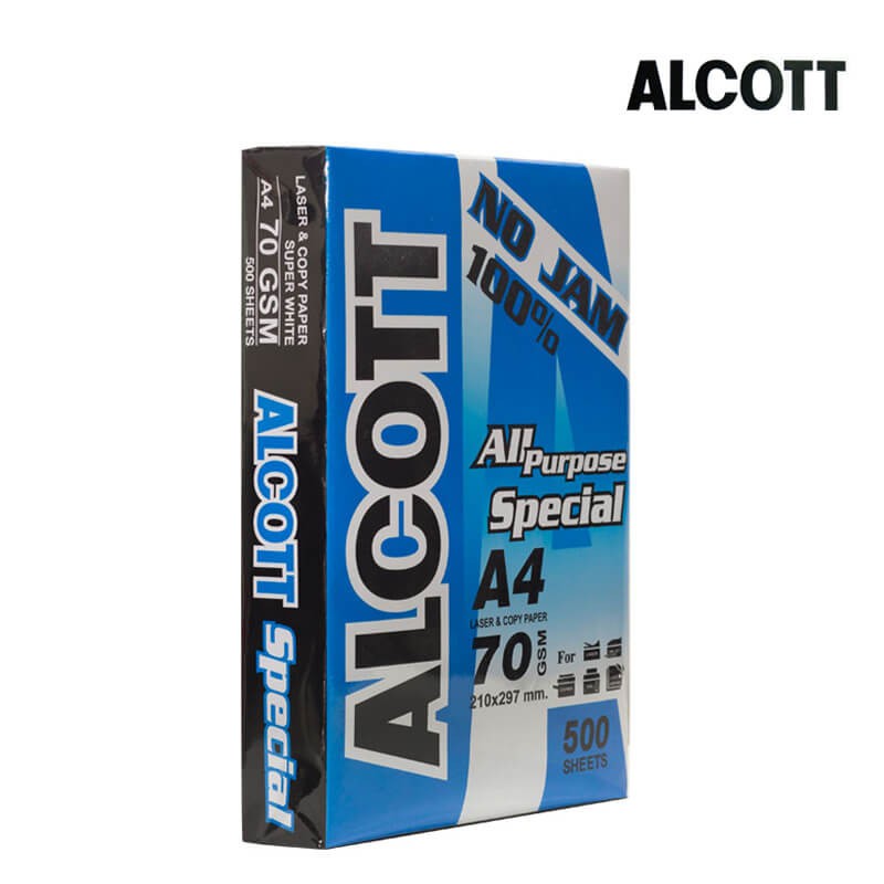 กระดาษถ่ายเอกสาร ALCOTT (แอลคอทฟ้า)350/1กล่อง A4 70 แกรม 500 แผ่นราคา 70 บาท/รีม