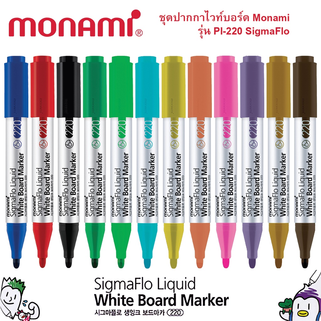 ปากกาไวท์บอร์ด หัวกลม สีแดง MONAMI PI220