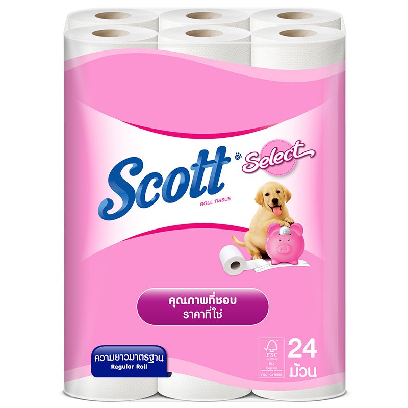 TISSUE SCOTT SELECT กระดาษทิชชู (24 ม้วน) สก็อตต์ ซีเล็คท์  ความยาวมาตราฐาน