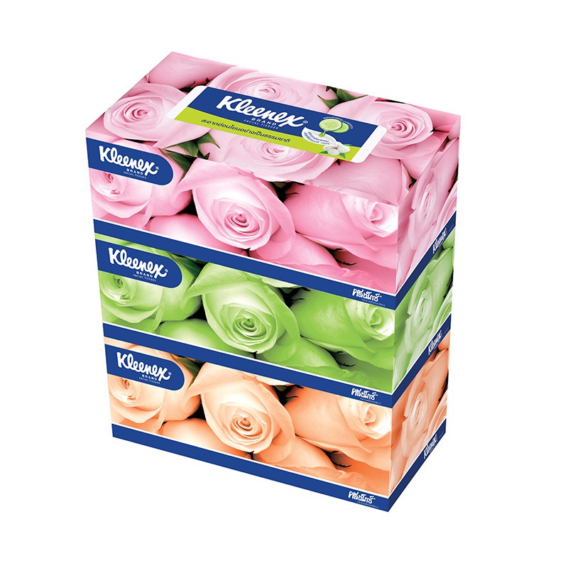 KLEENEX กระดาษเช็ดหน้า คลีเน็กซ์ ลายดอกไม้ 150แผ่น แพค 3 กล่อง