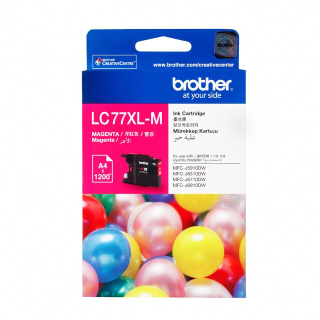 ตลับหมึกอิงค์เจ็ท สีชมพู Brother LC-77XL M