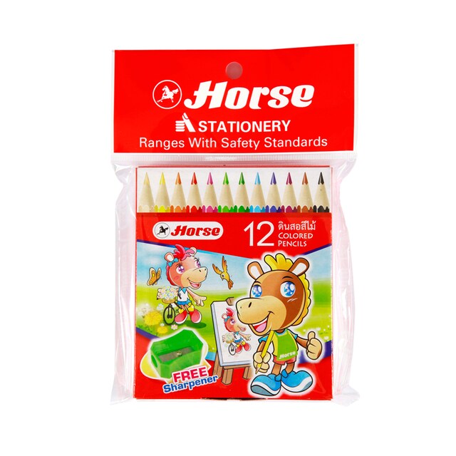 HORSE ดินสอสีไม้สั้น 12 สี ตราม้า H-500