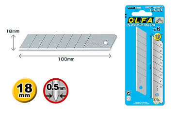 ใบมีดคัตเตอร์ 18 มม. (หลอด/6ใบ) OLFA-LB-6B