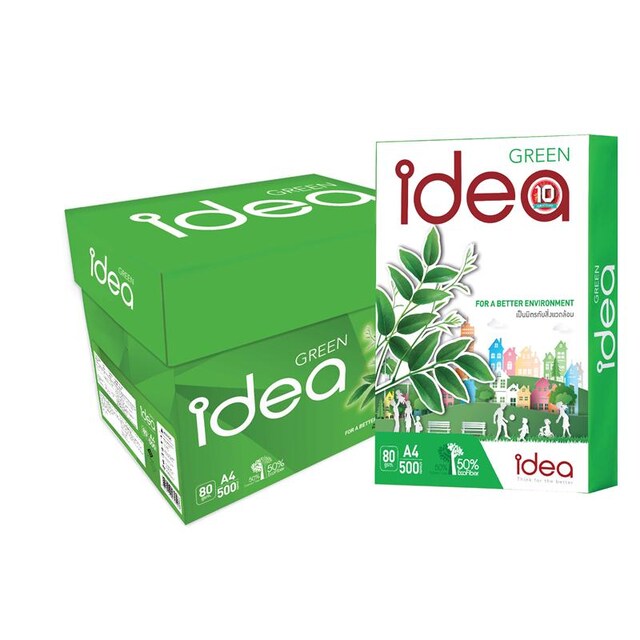 กระดาษถ่ายเอกสาร idea green(ไอเดียกรีน) A4 80แกรม  500 แผ่น/รีม(5รีม/1กล่อง)ราคา 111.15 บาท/1รีม