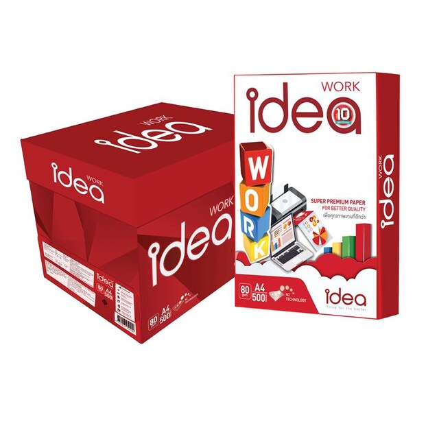 กระดาษถ่ายเอกสาร idea work (ไอเดียเวิรค์) A4 80แกรม 500 แผ่น/รีม(5รีม/1กล่อง)ราคา 113.49 บาท/1รีม