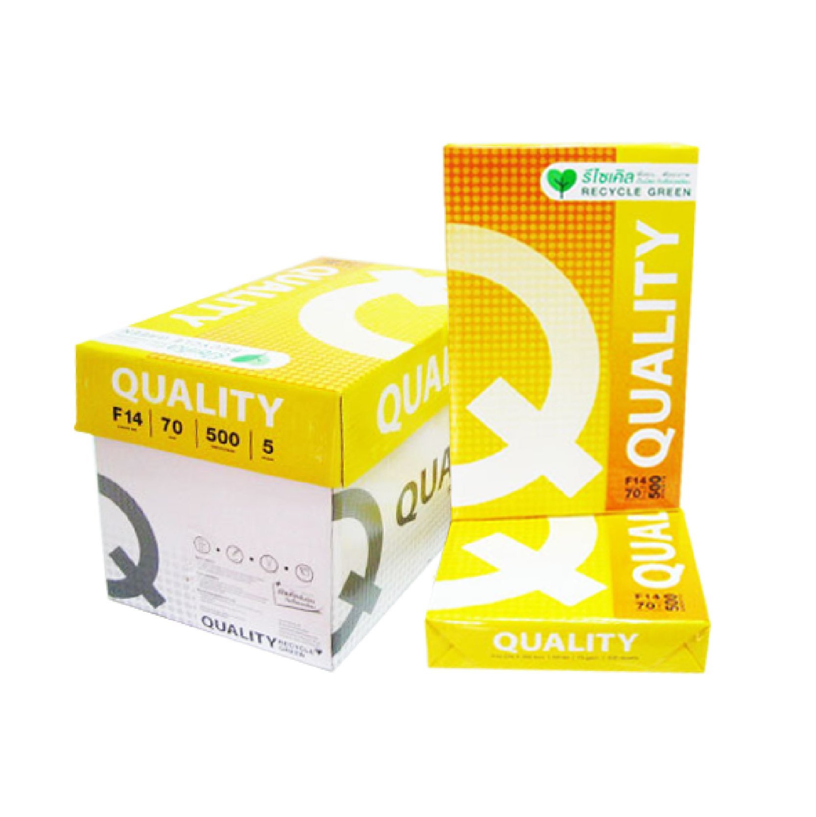 QUALITY กระดาษถ่ายเอกสาร F14 70แกรม ห่อเหลือง (แพค5 รีม)