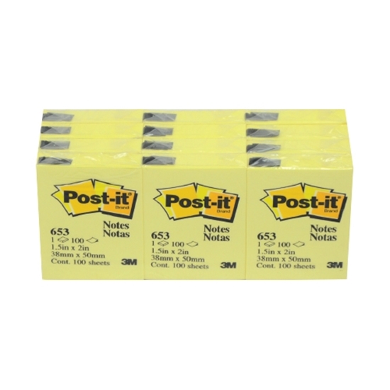 Post-it กระดาษโน๊ตโพสต์-อิท 653 1.5x2 นิ้ว สีเหลือง ยี่ห้อ 3M (12 เล่ม/แพ็ค)