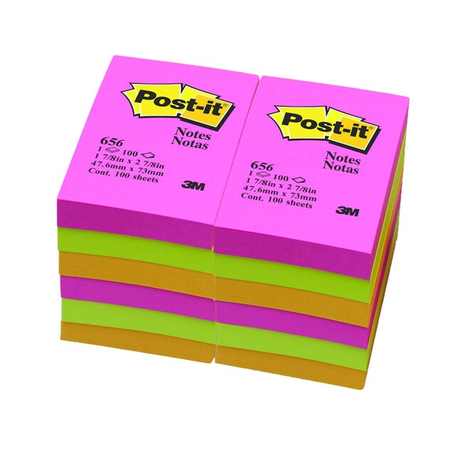 Post-it Notes Notas กระดาษโน๊ตโพสต์อิท 656-AN คละสีสะท้อนแสง ชนิดมีกาวในตัว 2x3 นิ้ว ยี่ห้อ3M(12เล่ม/แพ็ค) ขายยกแพ็ค