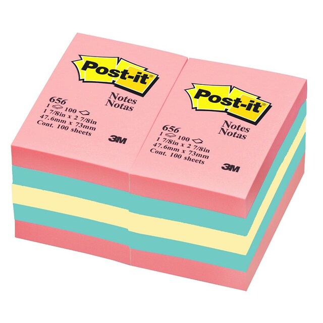 Post-it กระดาษโน๊ตโพสต์-อิท(656-AST) 2x3นิ้ว คละสีพาสเทล 100แผ่น ยี่ห้อ3M (12 เล่ม/แพ็ค)มีกาวในตัว