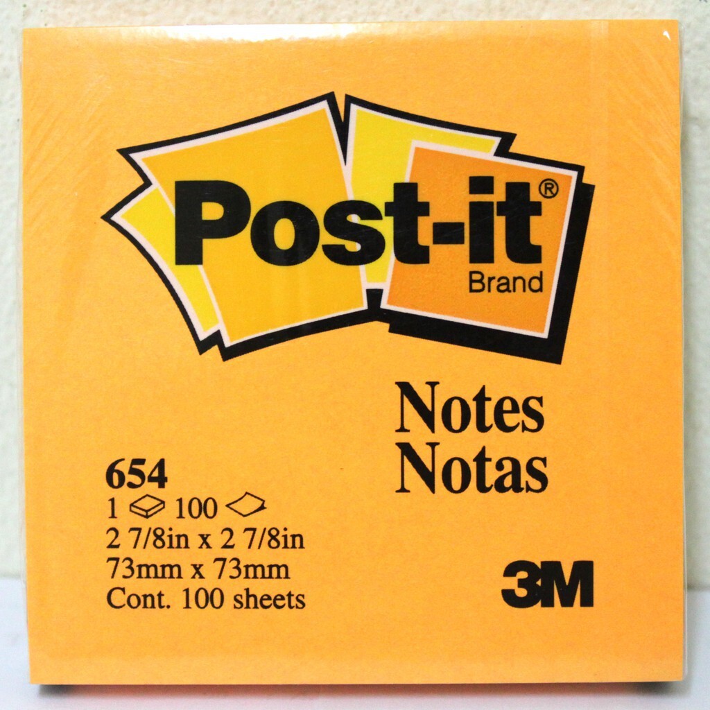 Post-it กระดาษโน๊ตโพสต์-อิท 654 ยี่ห้อ3M(มี 6 สีให้เลือก) 3x3 นิ้ว (100 แผ่น/เล่ม)