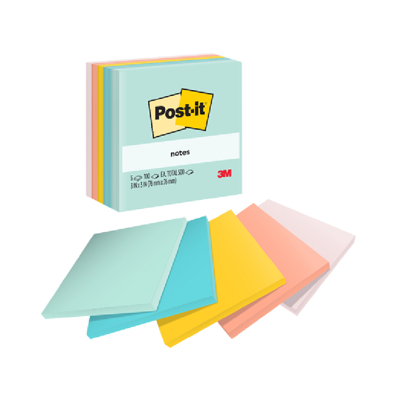 Post-it กระดาษโน้ตโพสต์-อิท 654-5AP Pastle 3x3 นิ้วคละสี 5 เล่ม ยี่ห้อ3M