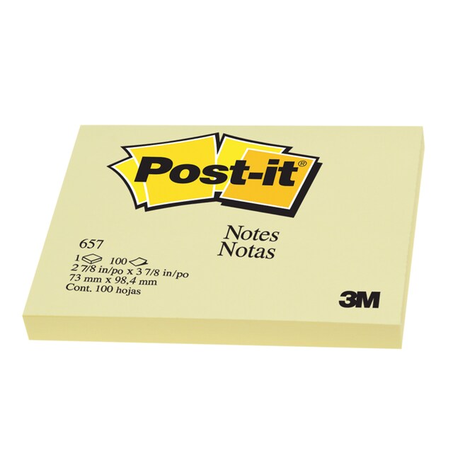 Post-it กระดาษโน๊ตโพสต์-อิท 657 สีเหลืองยี่ห้อ3M (มี 3 สีให้เลือก) 3x4 นิ้ว (100 แผ่น/เล่ม) มีกาวในตัว