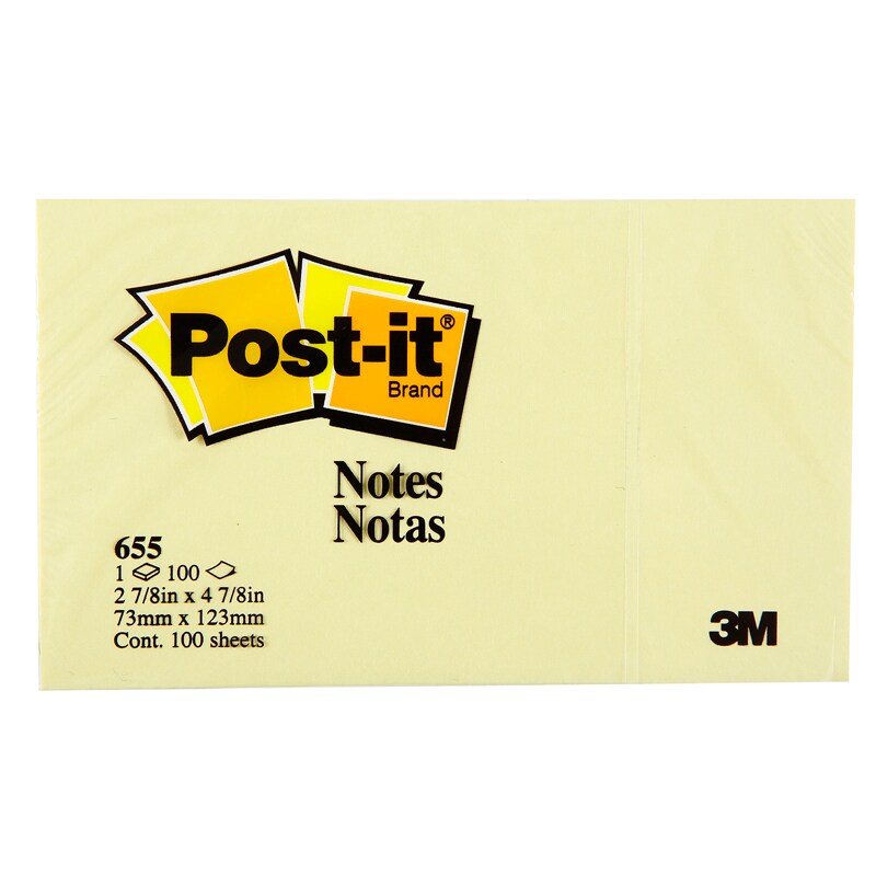 Post-it กระดาษโน๊ตโพสต์-อิท 655 3x5 นิ้ว สีเหลือง ยี่ห้อ3M(100แผ่น/เล่ม)มีกาวในตัว