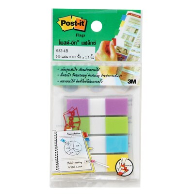 Post-it โพสต์อิท เทปแฟล็กซ์ ยี่ห้อ3M  683-4A/B/C 4 สี (มี 3 ชุดสีให้เลือก) 0.5x1.7 นิ้ว (25 แผ่น)
