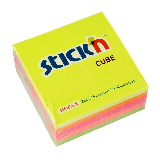 STICK'N CUBE  กระดาษโน้ตสติกเอ็น รุ่น 21203 ขนาด 2x2" คละสี (5สีนีออน/แพ็ค)