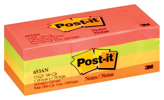 POST-IT โพสต์ -อิท โน๊ต 653AN 1.5x2"สีสะท้อนคละสี (12เล่ม/แพค)